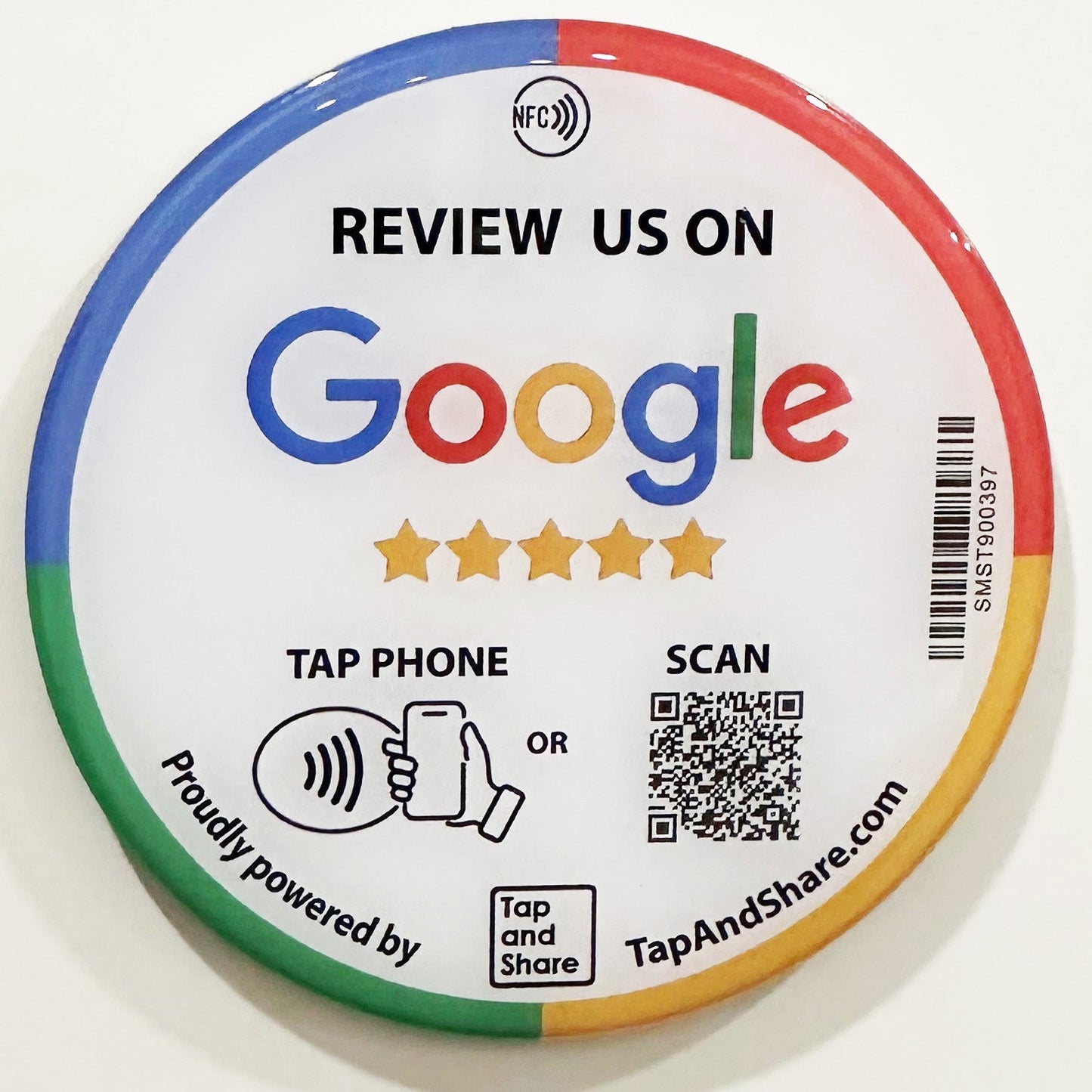 Contactless Sharing Smart NFC 'Review Us on Google' 10cm Adhesive Epoxy Sticker + QR code