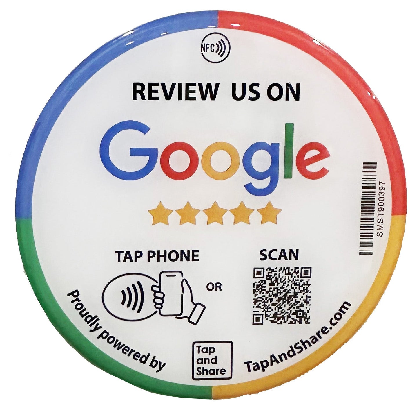 Contactless Sharing Smart NFC 'Review Us on Google' 10cm Adhesive Epoxy Sticker + QR code
